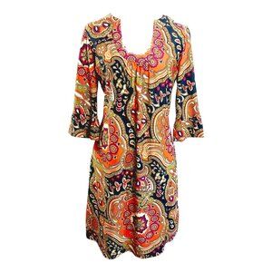 Jude Connally, Nancy's Print Dress, Size Medium, Black/Orange/Multi, Scoop Neck